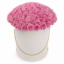 Букет Розовый сон (мега) в шляпной коробке 101 роза